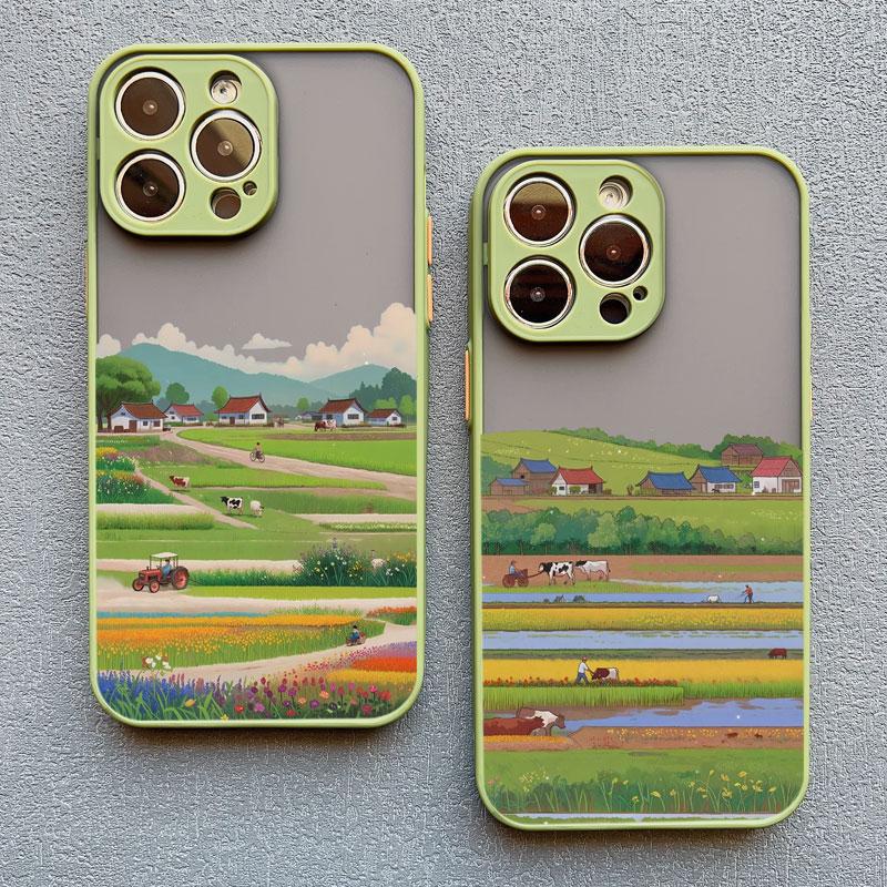 Retro Countryside Scenery Painting Phone Case For iPhone 15 14 13 12 11 Pro Max Mini 16 Pro Max Plus XR XS X SE2 7 8 Plus Covers