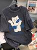 2026 Summer American Retro Men’s Washed Short Sleeve T-shirt - Trendy Loose Fit with Vintage Print