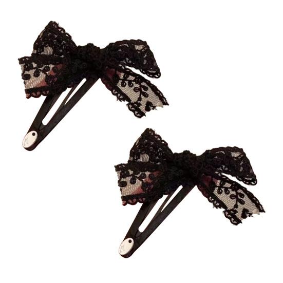 2Pcs Women Hairpin Embroidery Lace Flower Bowknot Decor BB Hair Clip Moderate Clamping Force Hair Accessories