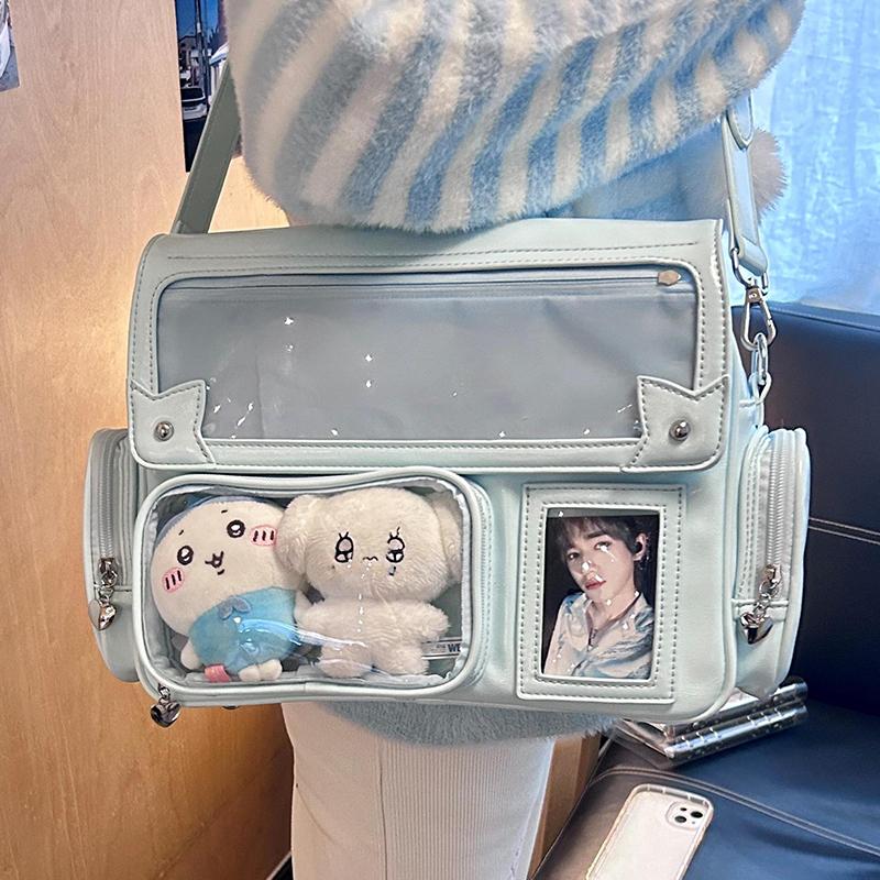 Cute Transparent Ita Bag Large Capacity Crossbody Lolita Style DIY Badge Display Casual Shoulder Bag