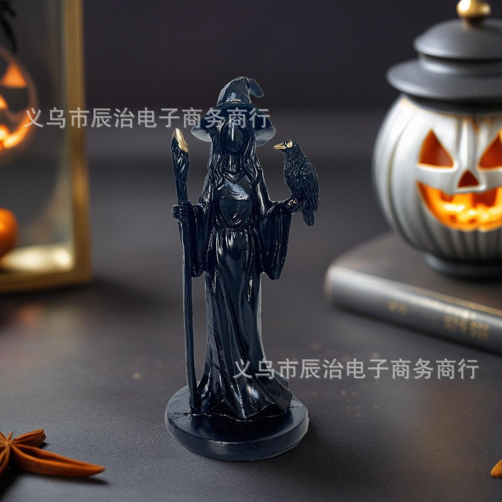 New Black Gold Staff Witch Sculpture Black Gold Staff Witch Statue