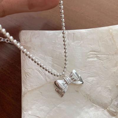 Temperament, Agility, Bowknot, Round Bead Necklace, Sweater Chain, Niche Design, Cute Girl Collarbone Chain