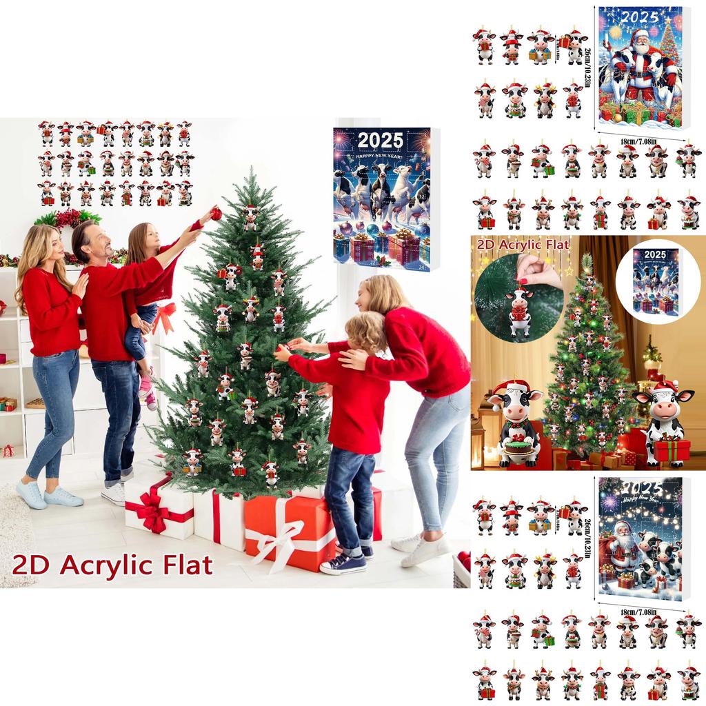 Caja Misteriosa de Cuenta Regresiva de Navidad Adorno de Granja de Vacas Con Decoraciones Acrílicas Para Decoración de Árbol Navideño