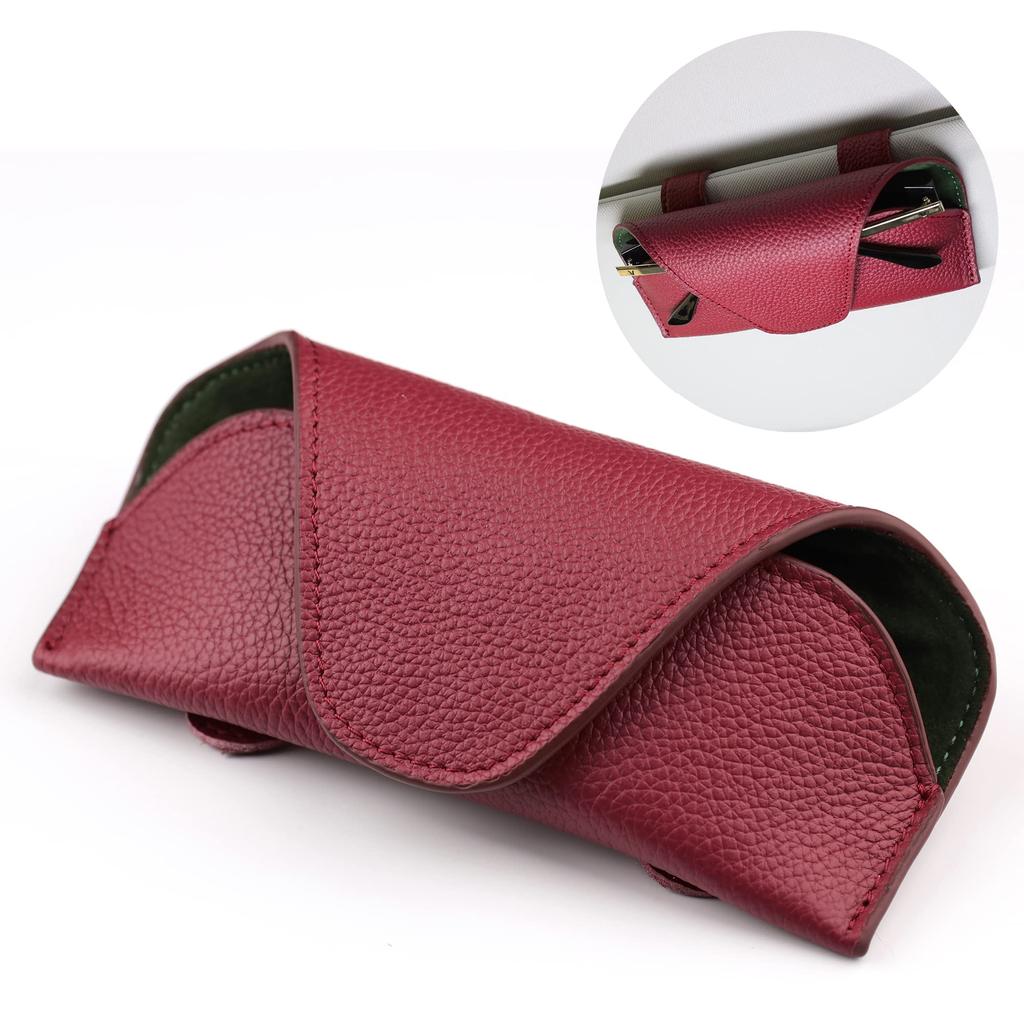 Car Visor Sunglasses Leather Car Glasses Holder Visor Accessory Glasses Holder Glasses Storage Box Holder, Clip, (Red)