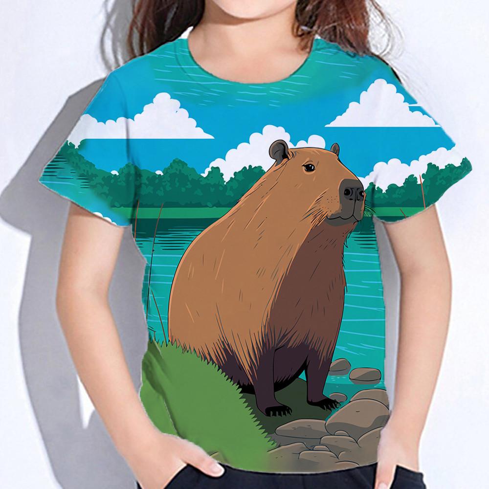 Teen Girl Clothes Summer Short Sleeve Capybara Kawaii T-Shirt for Girls Years Kids Tops 3D Graphic Tshirts Fashion Tees