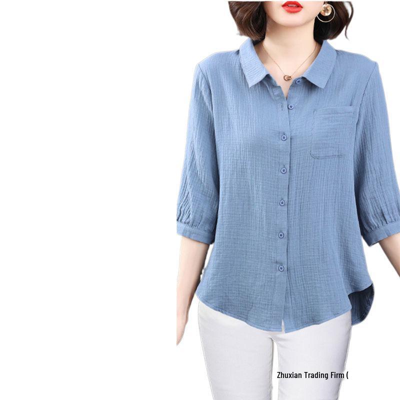 Women's Elegant Plus Size 7-Sleeve Cotton Shirt, Spring 2024 Style