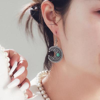 Retro Moon Turquoise Earrings - European & American Style Fashion Jewelry