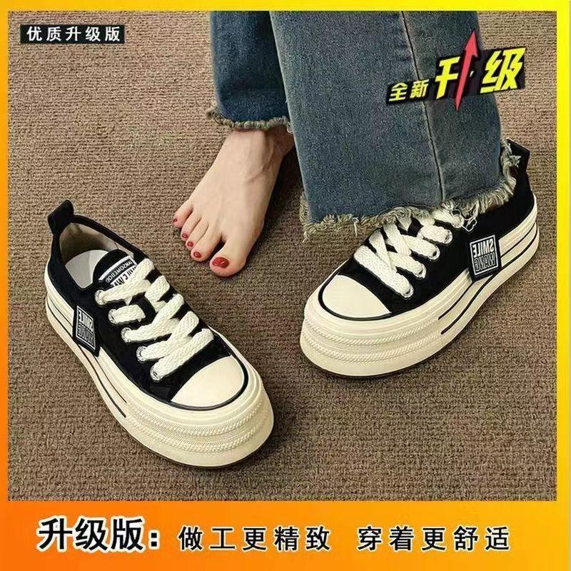 Platform Canvas Shoes 22 New Small Retro Hong Kong Style Canvas Shoes Low Top Board Shoes Lightweight