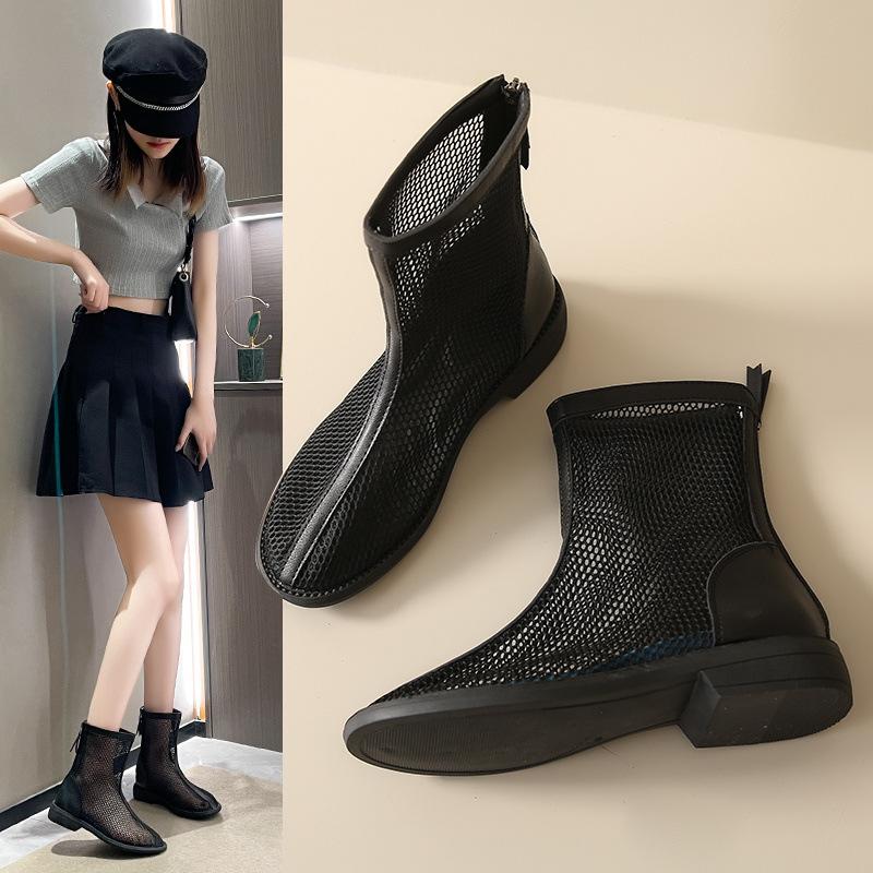 Hollow Long Net Boots Women's Boots Women's Spring and Autumn Summer Boots Thin Single Boots High Tube Medium Tube Martin Boots Breathable Women's Sho