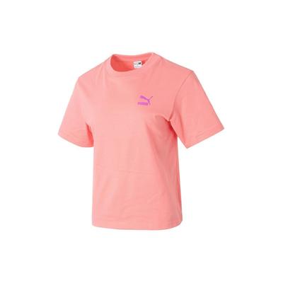Logo Print Ribbed Round Neck Comfortable Sports Short Sleeve Drop Shoulder T-Shirt Women T-Shirt Peach 682345-26