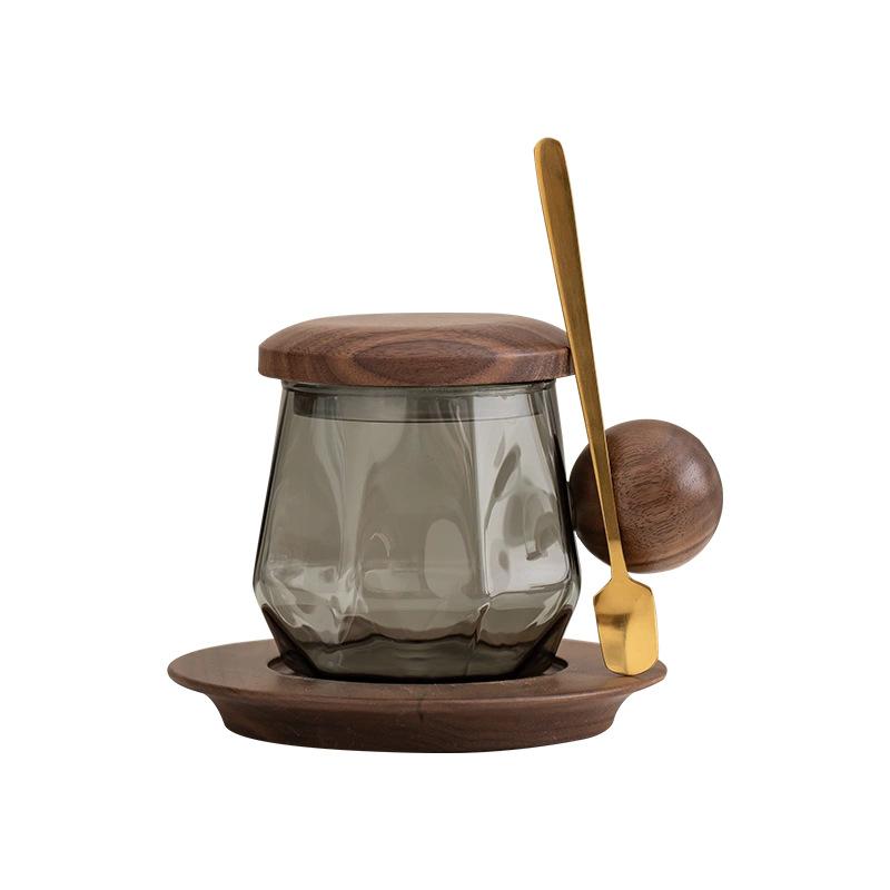 

Glass coffee cup household with saucer lid couple cup set luxury gift box exquisite female flower tea cup 300ml