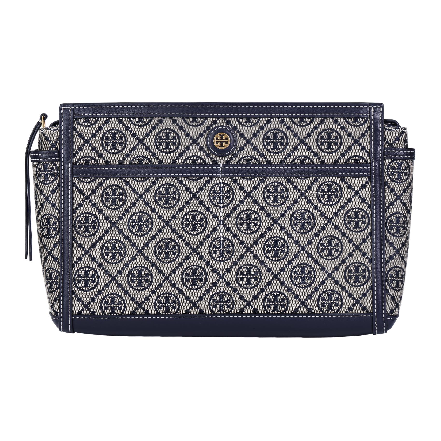 Tory Burch TB T Monogram All Over Print Jacquard Leather Travel Organizer Clutch Unisex clutch Navy-Blue 80797-405 Basic Set BagDust Bag 29500₽