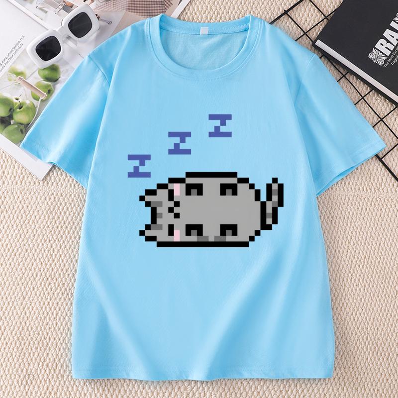 Unisex Graphic Tees Y2k Clothes Gothic Female Clothing Goth Kawaii Emo TShirt Funny Sleeping Cat T Shirt Pullover Tees