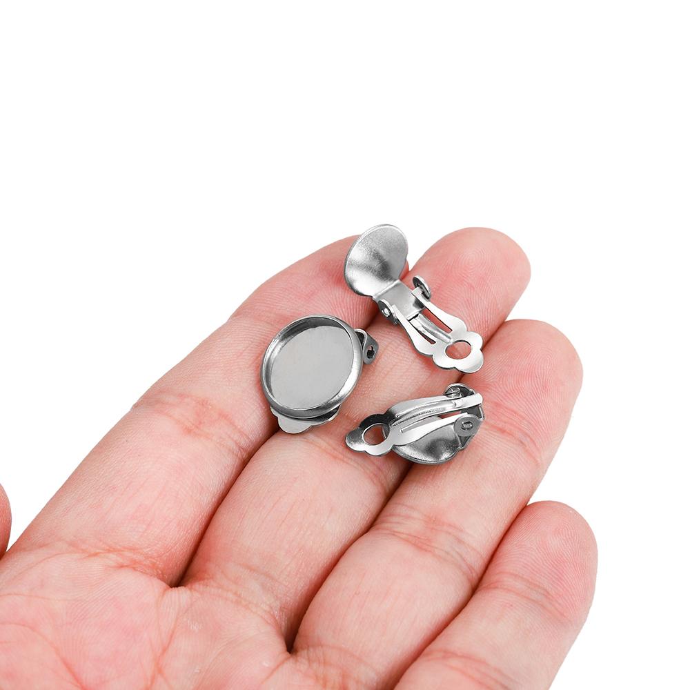 10pcs 8 10 12 14mm Stainless Steel Round Flat Ear Clip Base Cabochon Bezel Tray Earrings Clips For DIY Jewelry Makings Supplies