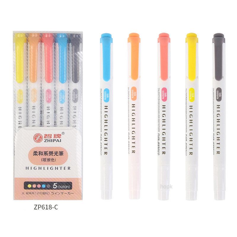 6/5Colors/box Double Headed Highlighter Pen Collection Fluorescent Markers Highlighters Pens Art Marker Japanese Charming Kawaii Stationery