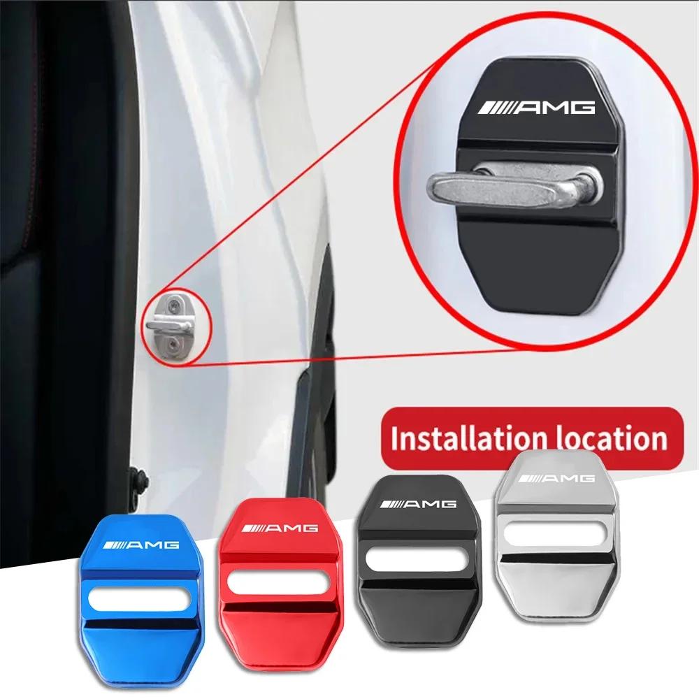 FOW5 Hot 2026 New For Benz 4Pcs Car Antirust Door Lock Cover Stainless Steel Accessories For Mercedes Benz AMG W177 W176 X166 X167 C2