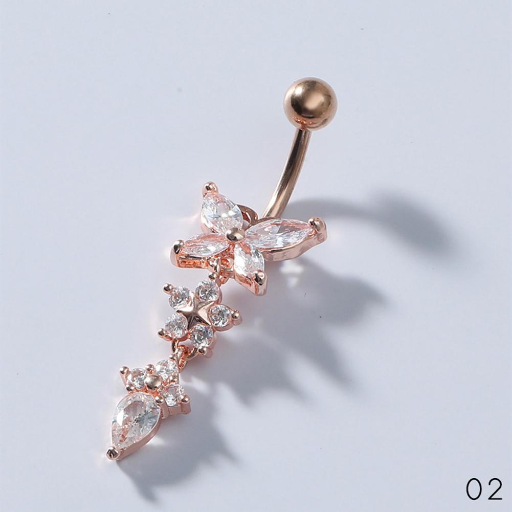 

1 шт. Модный кулон в виде бабочки и цветка с цирконом из нержавеющей стали для пирсинга пупка у женщин розового золота
