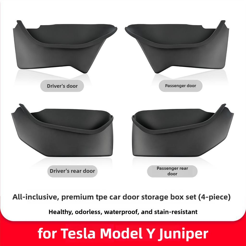 for Tesla Model Y Juniper 2025 Car Door Side Storage Box Door Suede Protector Storage Organizer Accessories Handle Phone Holder