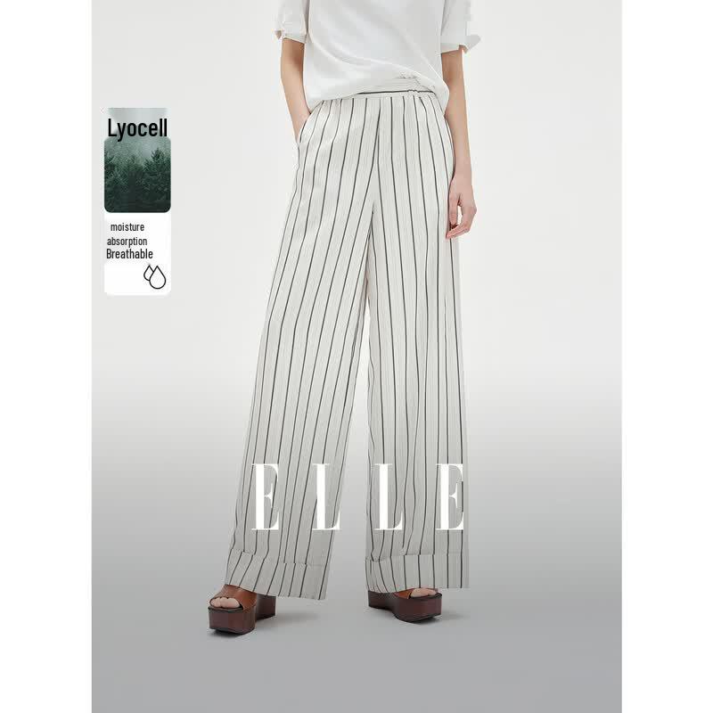 ELLE Women s Black & White Striped Lyocell Tencel Loose Wide-Leg Pants XL