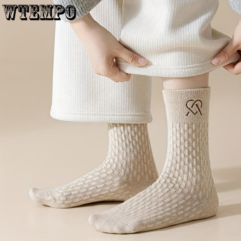 6pcs Women's Cozy Thick Mid-Calf Socks - Warm, Breathable & Soft Solid Color Winter Socks with Elegant College Style, Cute Socks