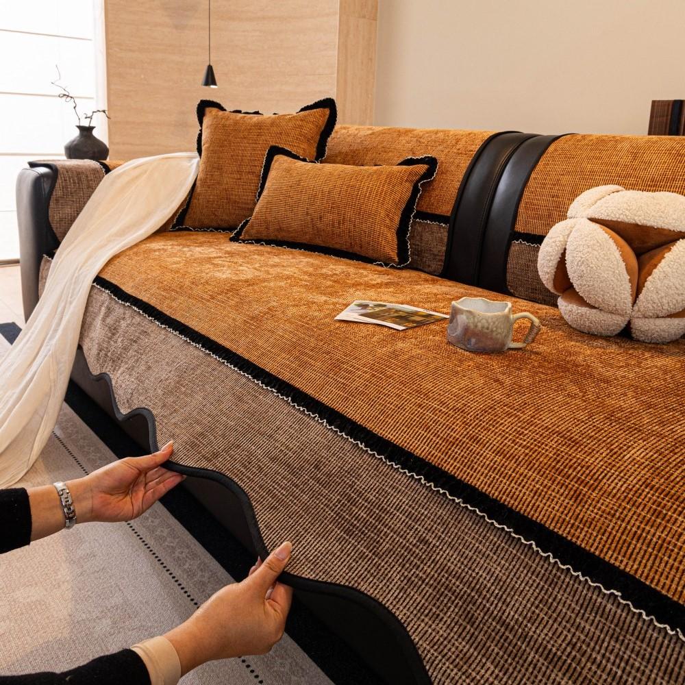Four Seasons Universal Pad For Irregular Patchwork Sofa New Mid-Century Style Chenille Premium Non-Slip Sofa Cushion Cover
