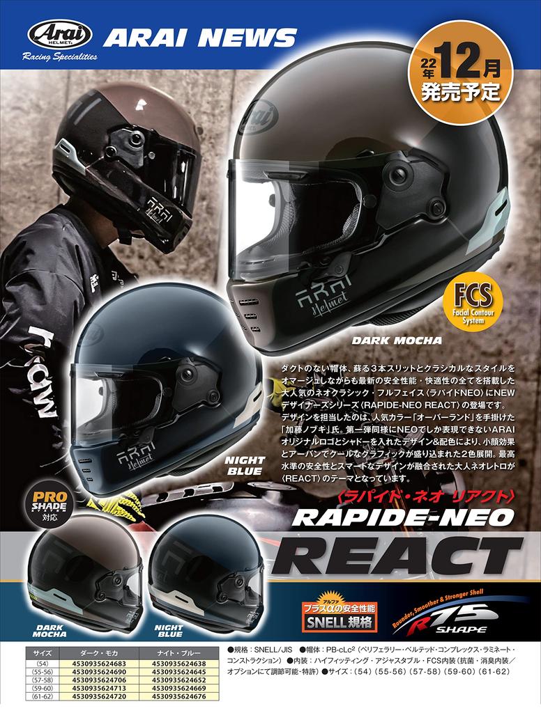 Arai RAPIDE NEO REACT Full Face Motorcycle Night 54cm Helmet, Blue,