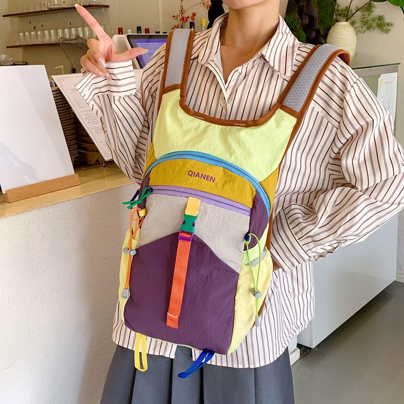 Dopamine Colorblock Lightweight Waterproof Backpack for School, Hiking & Outdoor Adventures