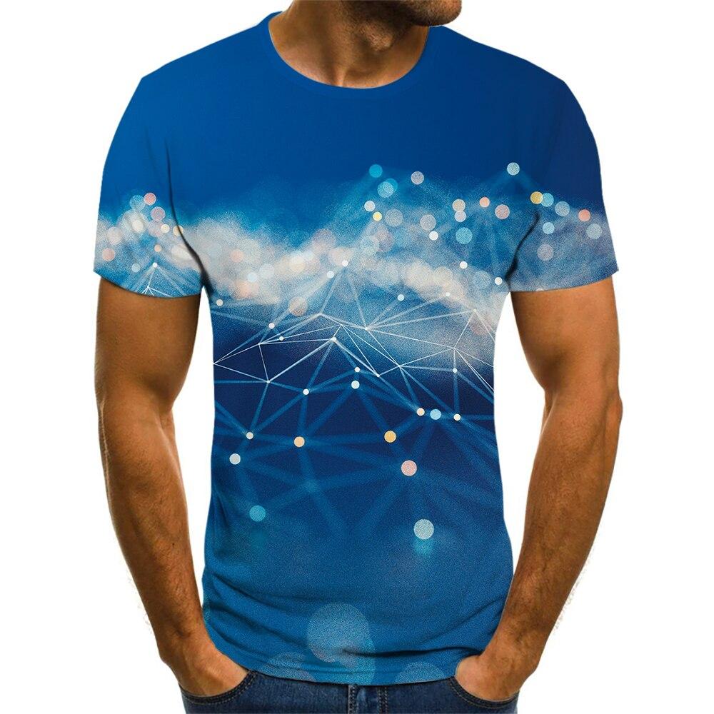 Summer Fashion Personality Men's Blue T-shirt Short Sleeve