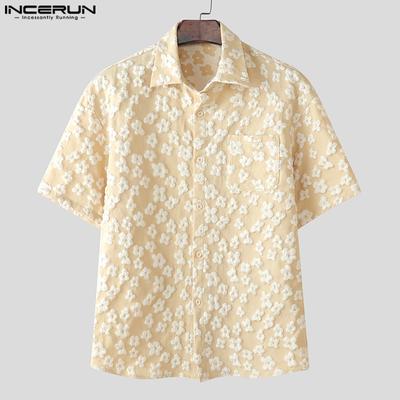 Summer Men Short Sleeves Floral Texture Casual Holiday Shirts
