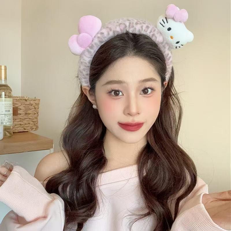 Korean-Style Leopard Print Hello Kitty Headband for Women, 2025 - Stylish and Functional for Daily Wear