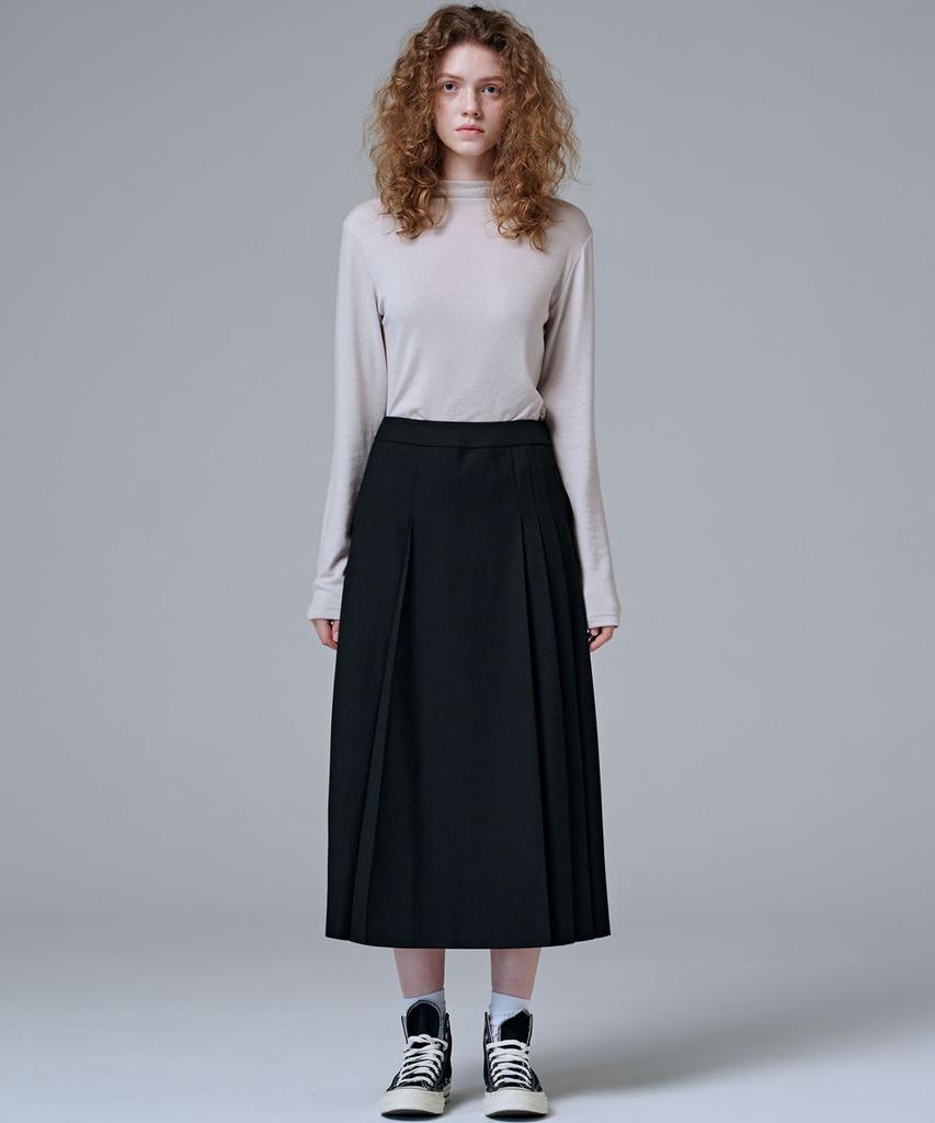 Marop 3108 Wool Pleated Long Skirt (Black)