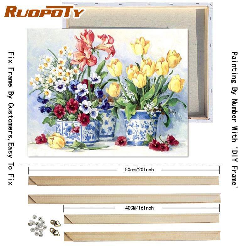 RUOPOTY Oil Painting By Numbers Flower Acrylic On Canvas DIY Frame Wall Art Picture By Numbers Daisy Children's Room Decor