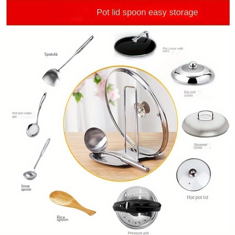 Stainless Steel Pot Lid Rack with Drain Tray | 410 Stainless Steel, No-Drilling Required, Includes Detachable Spoon Rest for Easy Storage in Kitchen