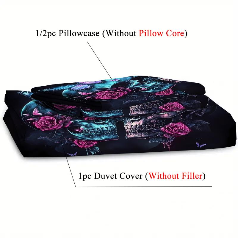 3D Printed Black Skull Skeleton Bedding Set Colorful Vintage Rose Duvet Cover Luxury Soft Home Hippie Style Duvet Cover Sets