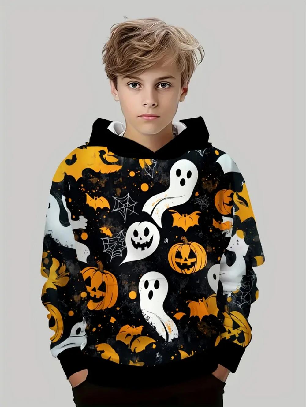 Halloween Boys Hoodie Pumpkin Harajuku Cartoon Print Holiday Sweatshirt Casual Fashion Girl Clothes Loose Children s Clothing 100