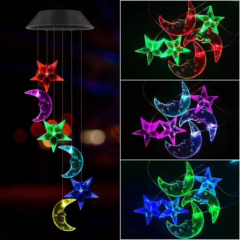 Solar Seven-Color Rose Wind Chime Lamp: Outdoor Courtyard Hanging Light for Halloween Decor