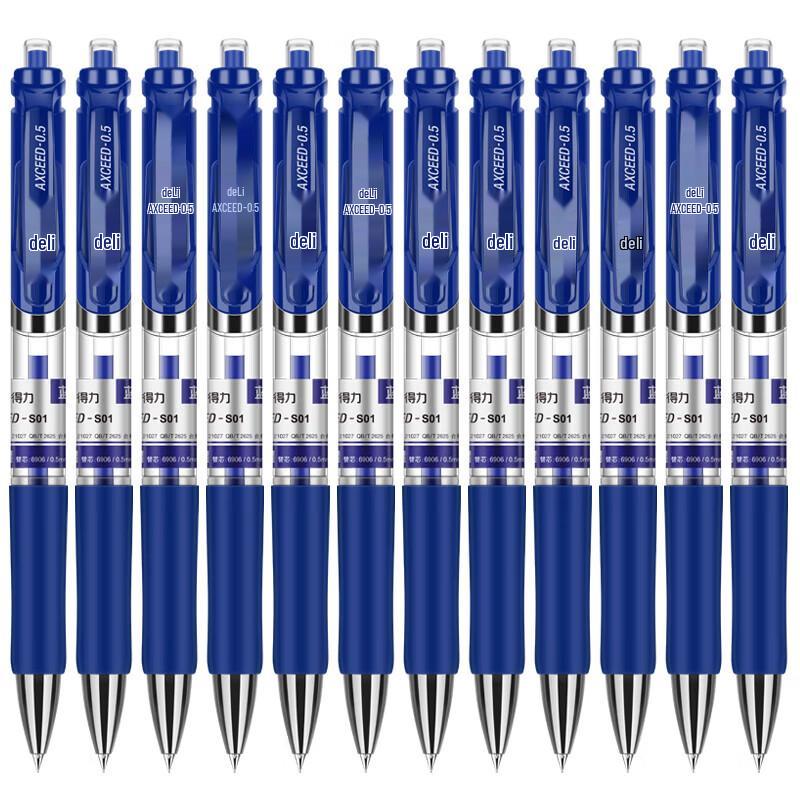 Deli 0.5mm Ret retractable Blue Gel Pens (12-Pack)