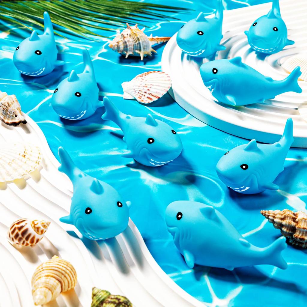 20-100pcs Blue Shark Bath Toy Floating Squeezing Mini Rubber Shark Classroom Carnival Prize Designed For Children Birth Date Celebration Favor