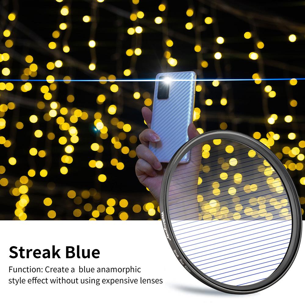 Walkingway Streak Filters Blue Rainbow Colorful Star Line Streak Flare lens Filter 49 52 55 58 62 67 72 77 82 95MM Camera Filter 49mm