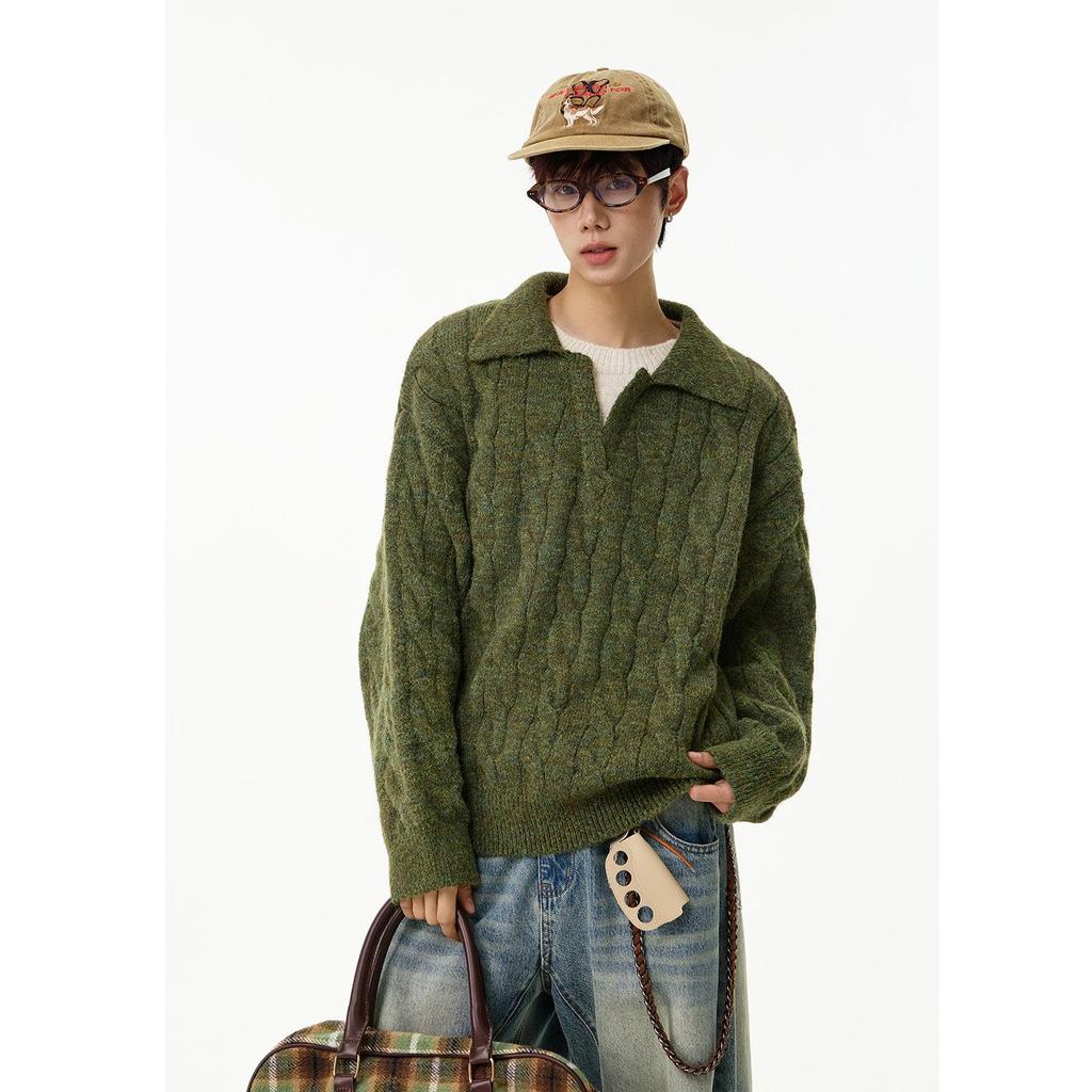 Unisex Faux Two-Piece V-Neck Knit Sweater - Loose, Lazy Style Wool Base Layer for Autumn/Winter.
