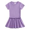 Korean Summer Cartoon Pleated Dress for Girls - Short Sleeve Color Block Skirt Style