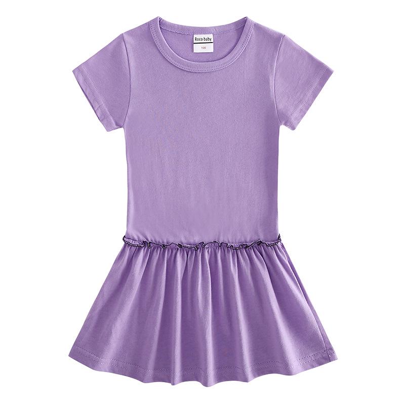 Korean Summer Cartoon Pleated Dress for Girls - Short Sleeve Color Block Skirt Style