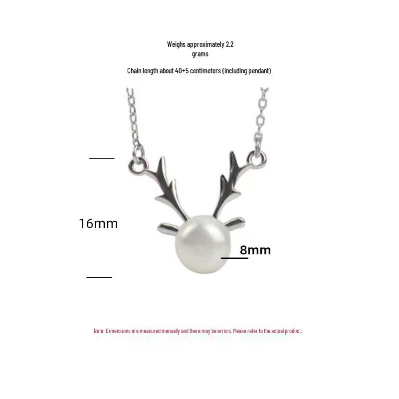 Exquisite S925 Silver Antler Necklace with Freshwater Pearl - Ideal Christmas Gift