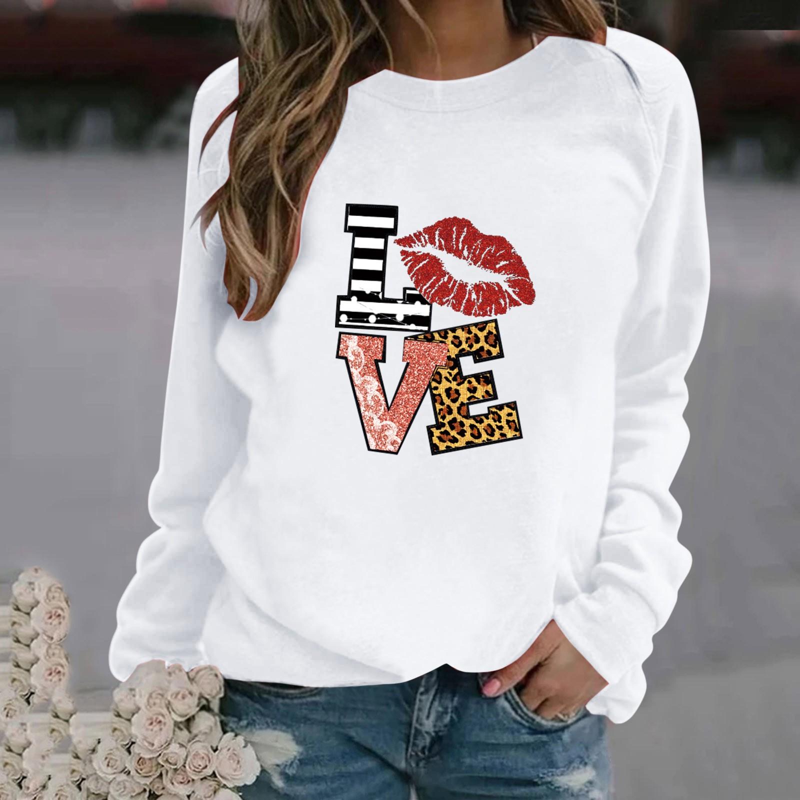 

Женский модный пуловер с длинными рукавами и принтом ко Дню святого Валентина L белый