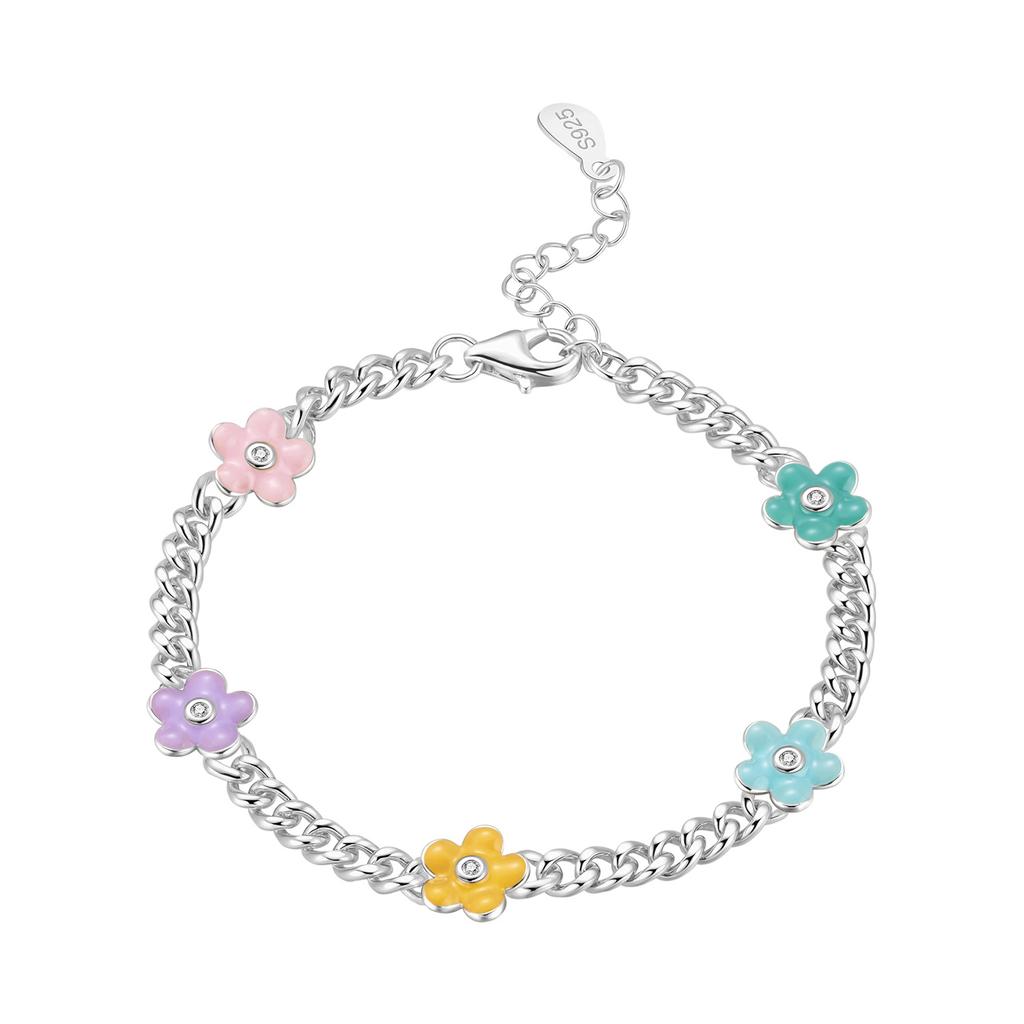 PANPOKI New 925 Silver Blue Feather Lucky Symbol Bracelet Chain Link Women Bracelet Jewelry Party Trendy Gifts