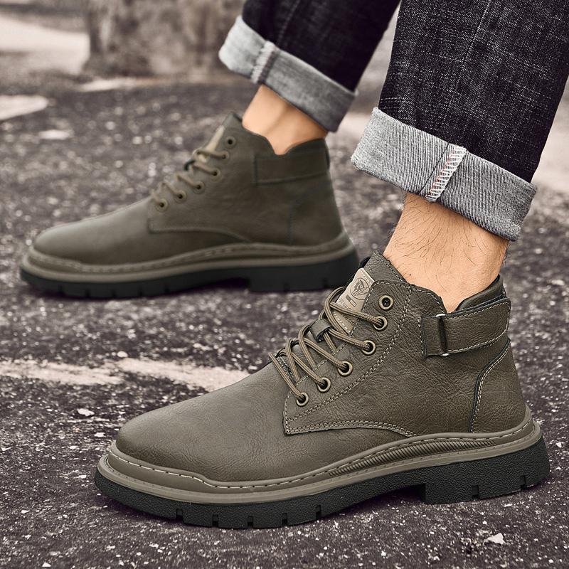 Fashion New Luxury Genuine Leather Laced Desert Boots Men Shoe Brand Leather Handmade Designer Ankle Boot Fashion Outdoor Round Toe Boot