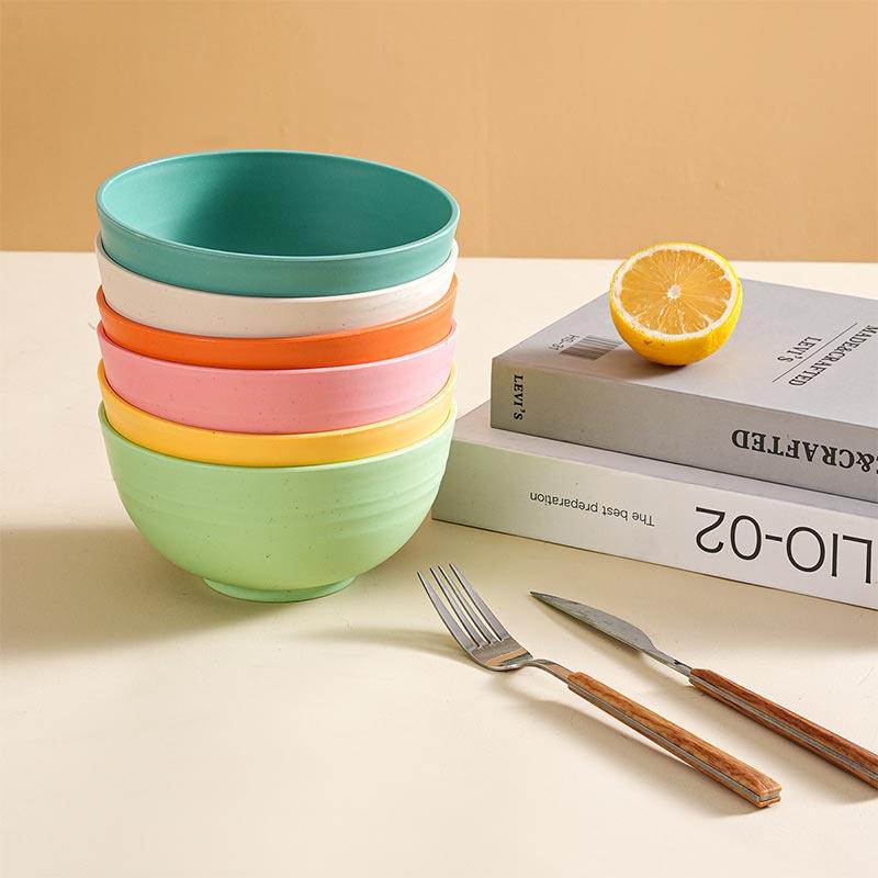 8/6Piece Set Nordic Wheat Straw Bowl Home Salad Bowl Children's Creative Plastic Bowl Student Dormitory Rice Bowl Tableware Set