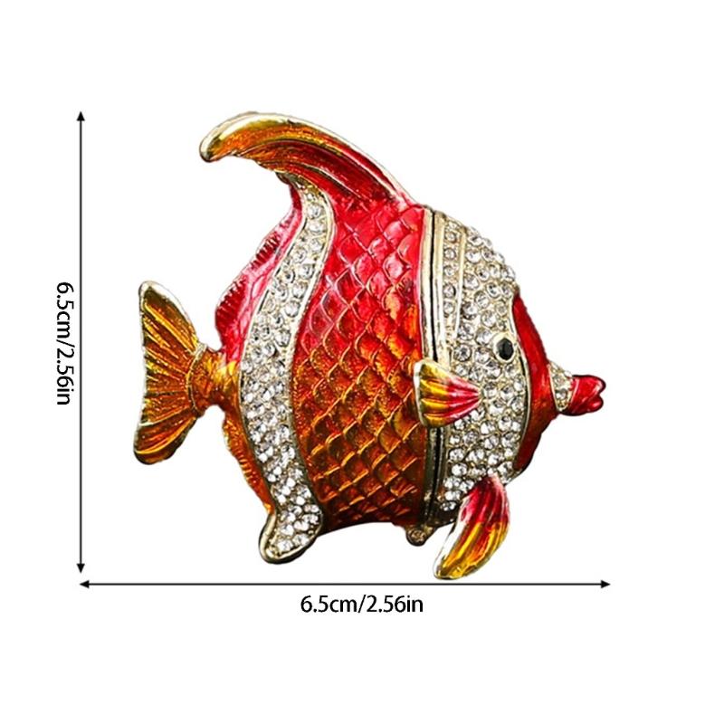 Sturdy Alloy Jewelry Box With Magnetic Closure And Fish Pattern For Travel Storage