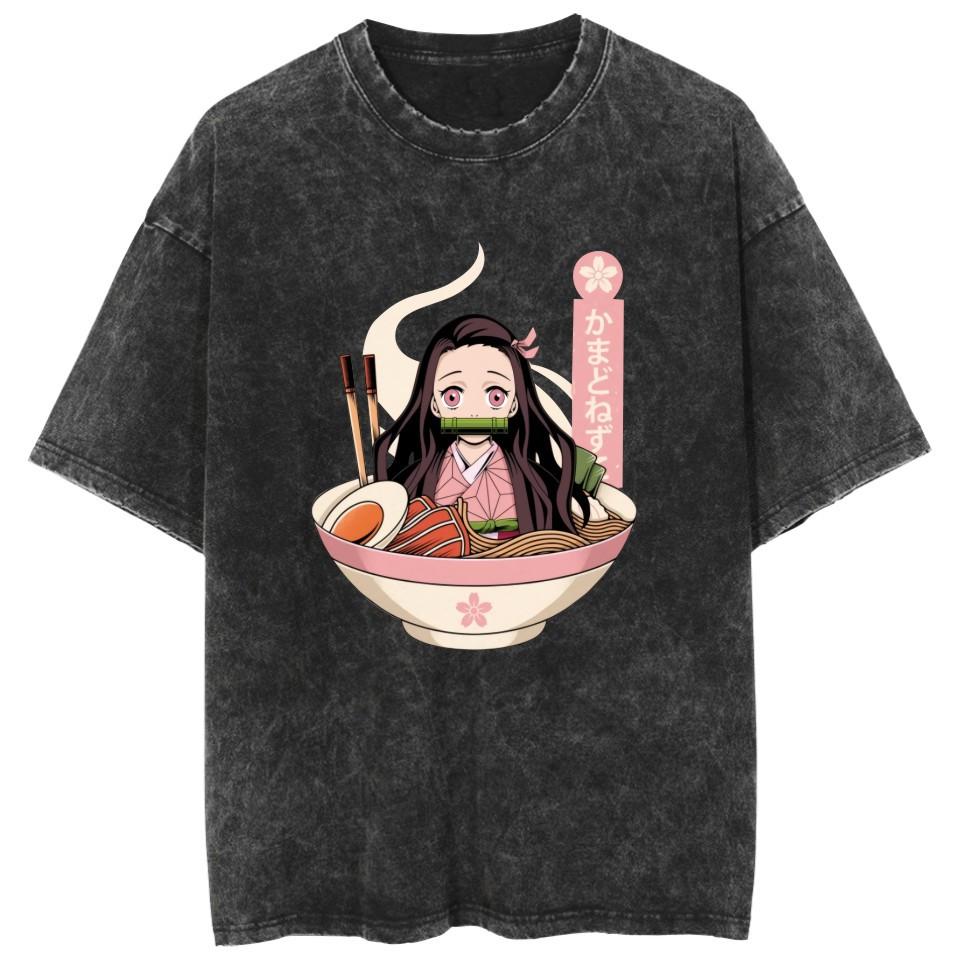 Anime Demon Slayer Kamado Nezuko Kawaii Printed T-shirt Men Women Casual Tshirts Washed Cotton Tee Harajuku Male Manga T Shirt