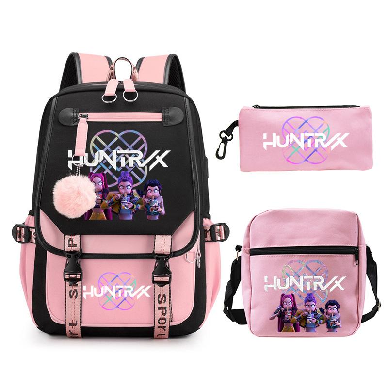 Kpop Trend Backpack Large Capacity Student School Bag Three-Piece Pencil Case Casual Shoulder Bag